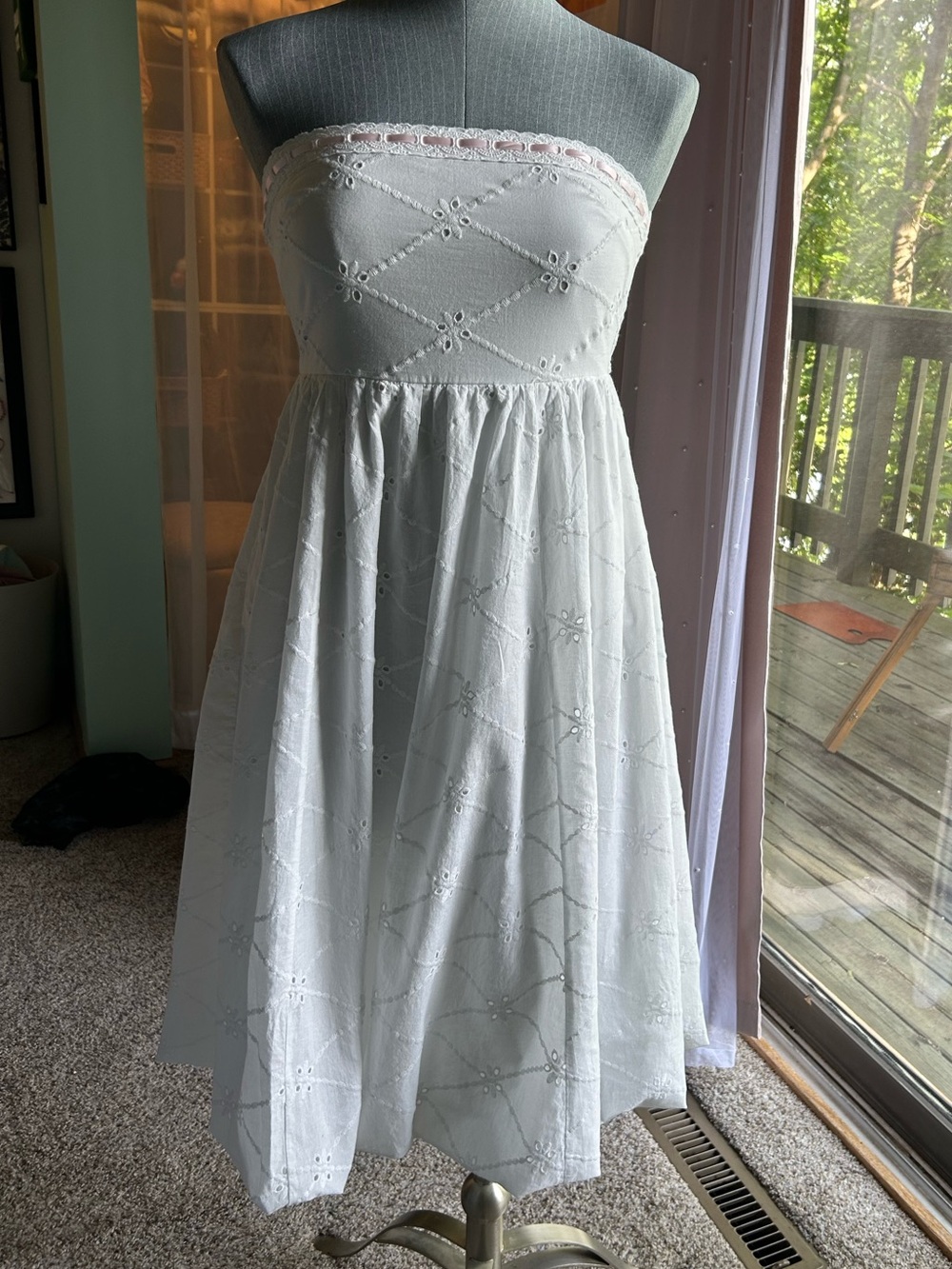 Altar'd State White Strapless Eyelet Midi Dress